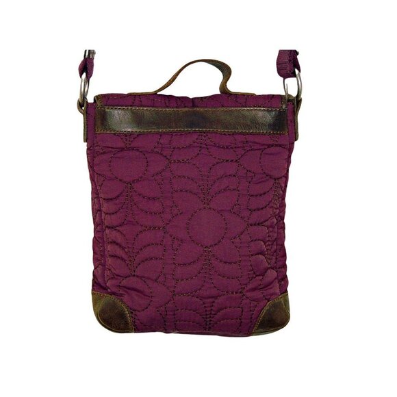 Womens Fossil Quilted Fabric Embroidered Floral Leather Crossbody Bag Purple - Picture 4 of 12
